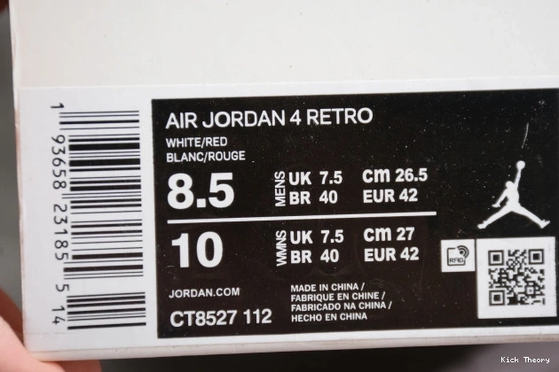 Kick Theory Air CT8527-112 Jordan 4 Metallic Red 0717